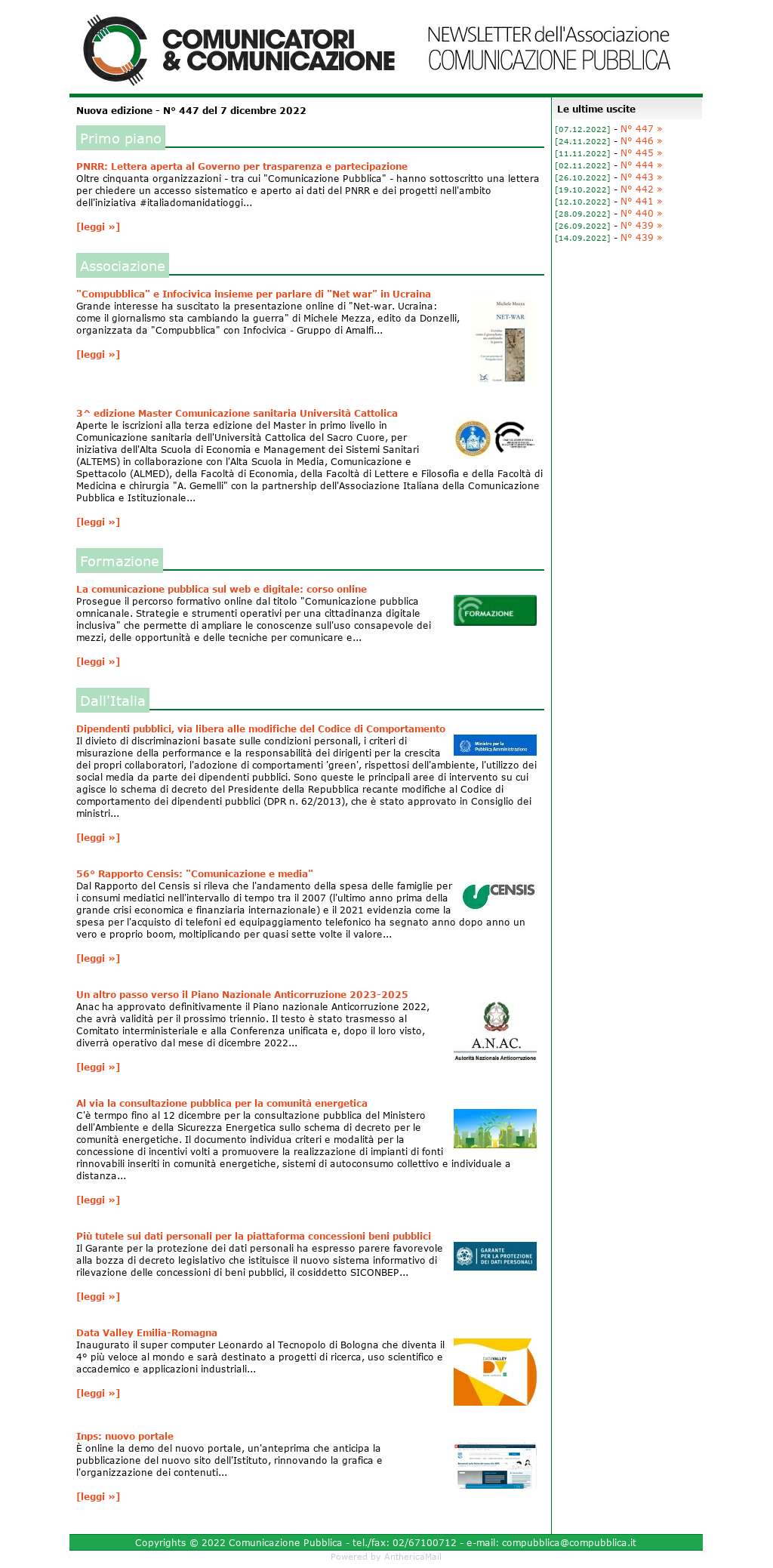 Comunicatori e Comunicazione n° 447 - 7 dicembre 2022