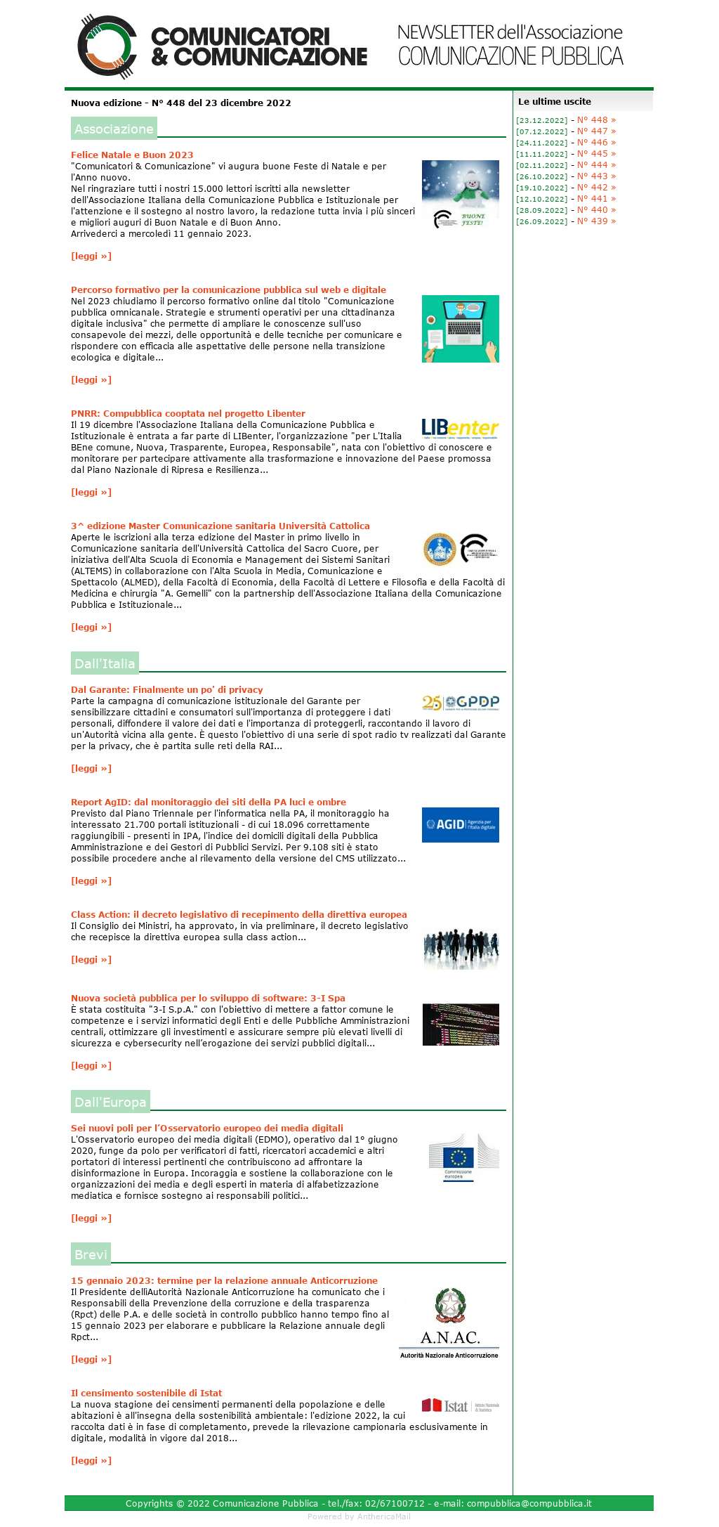 Comunicatori e Comunicazione n° 448 - 23 dicembre 2022