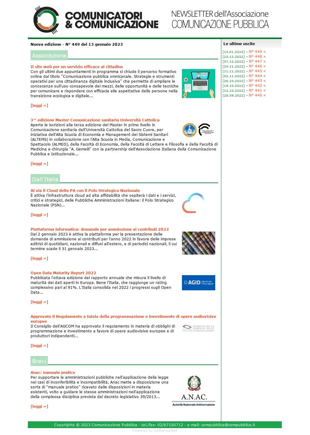Comunicatori e Comunicazione n° 449 - 13 gennaio 2023