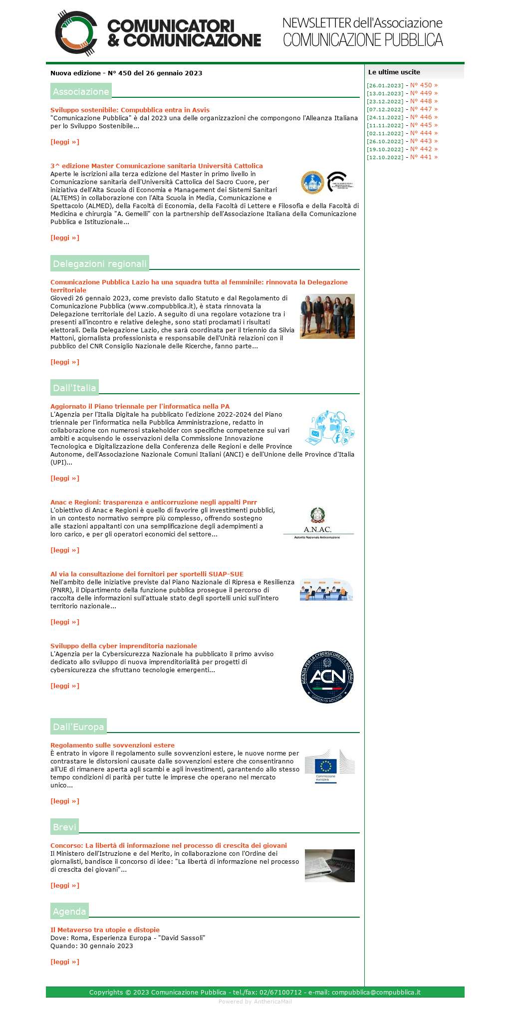 Comunicatori e Comunicazione n° 450 - 26 gennaio 2023