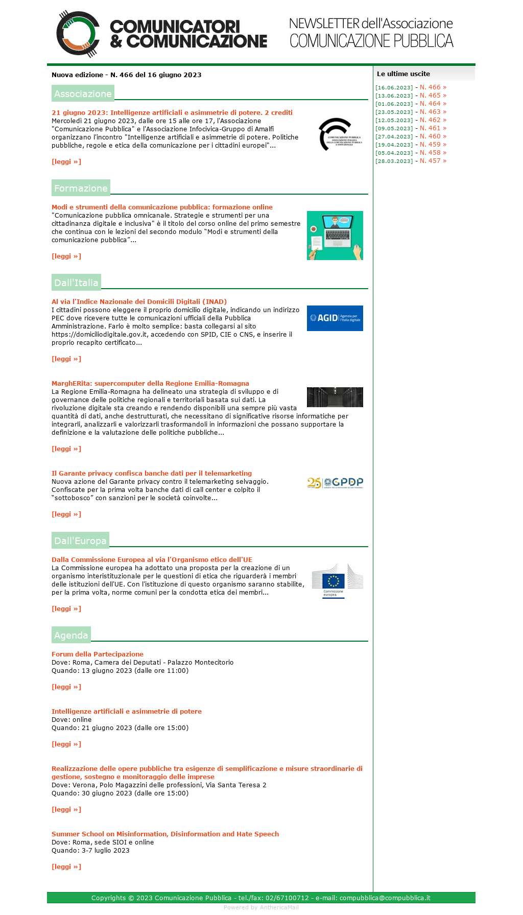Comunicatori e Comunicazione n° 466 - 16 giugno 2023