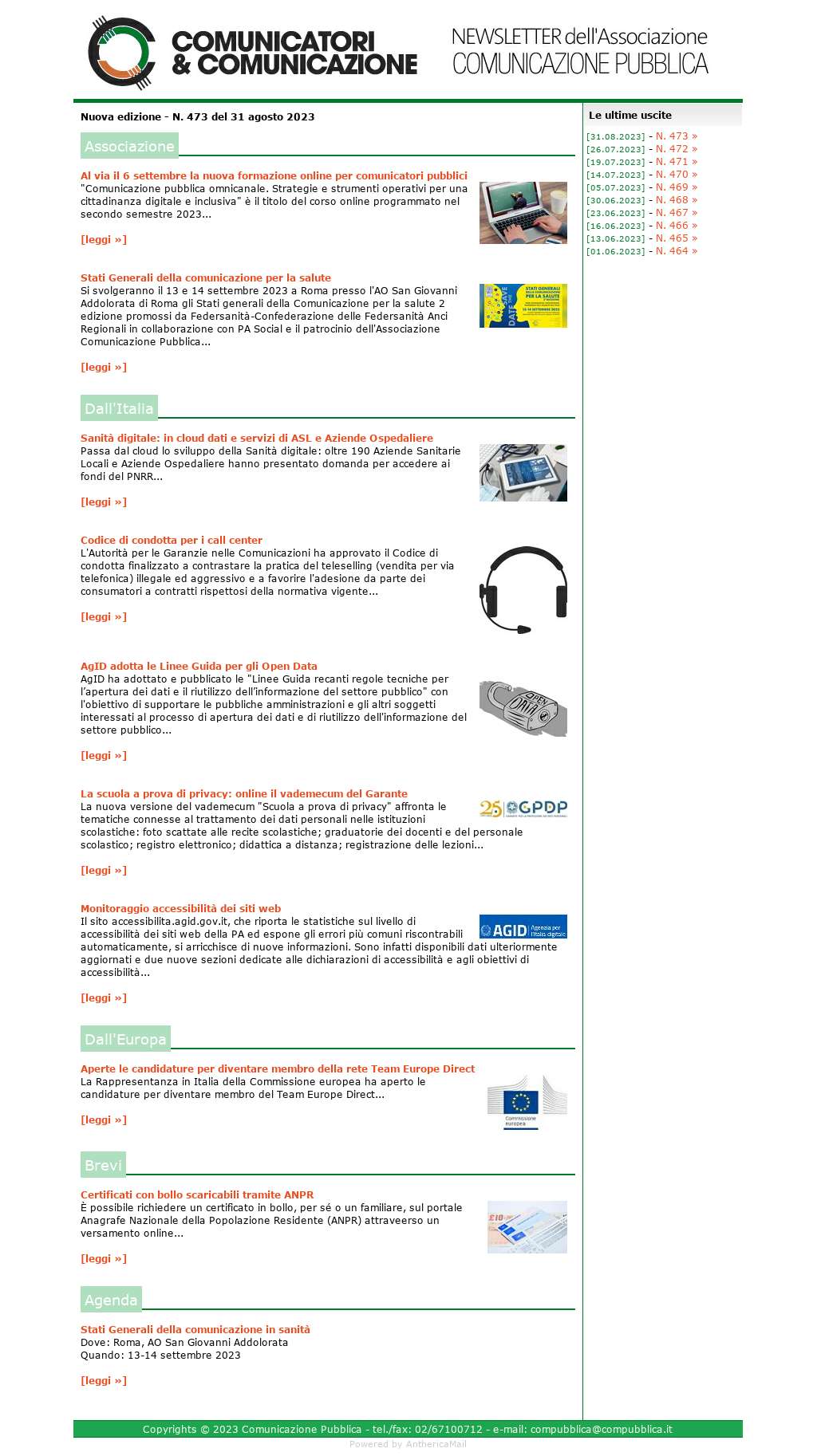 Comunicatori e Comunicazione n° 473 - 31 agosto 2023