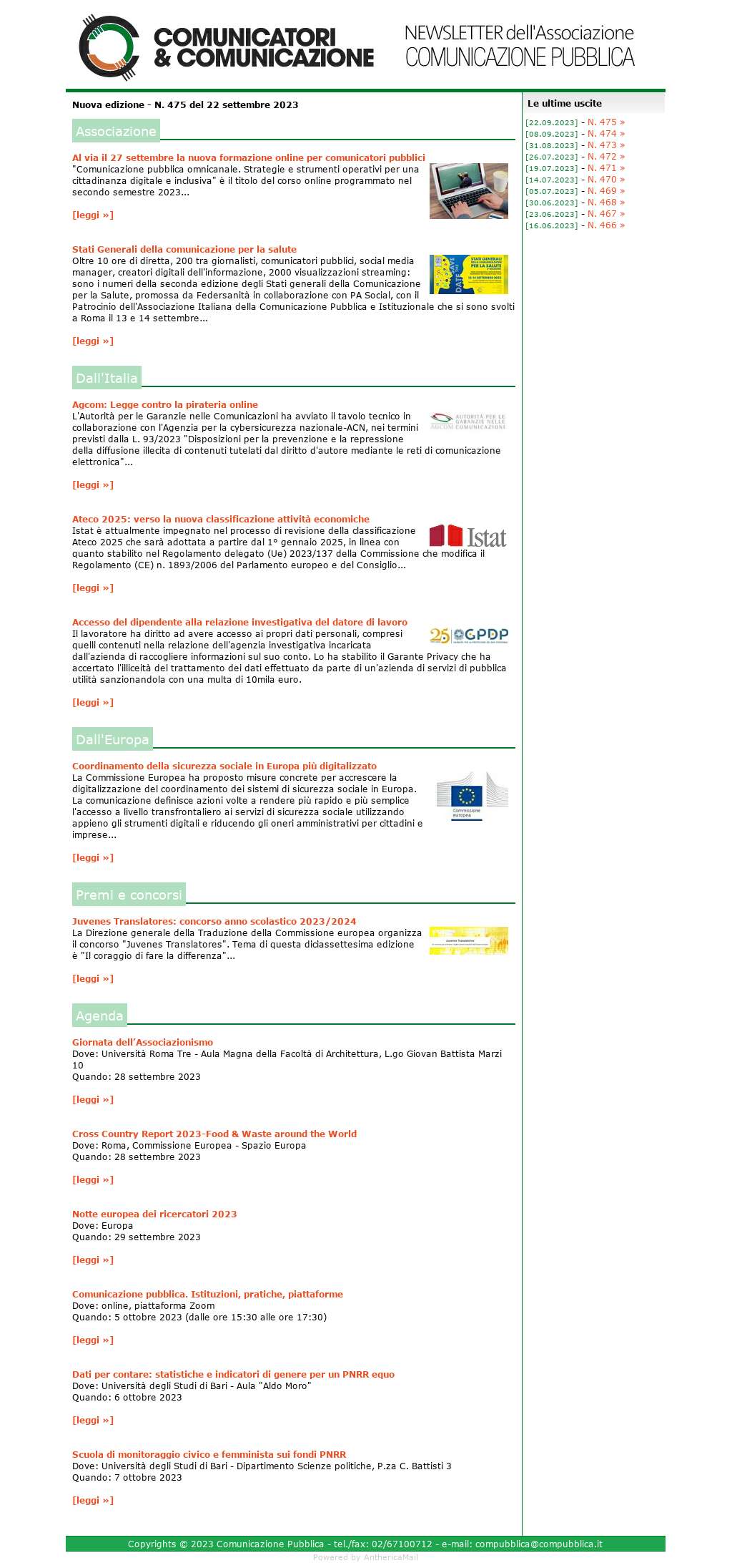 Comunicatori e Comunicazione n° 475 - 22 settembre 2023