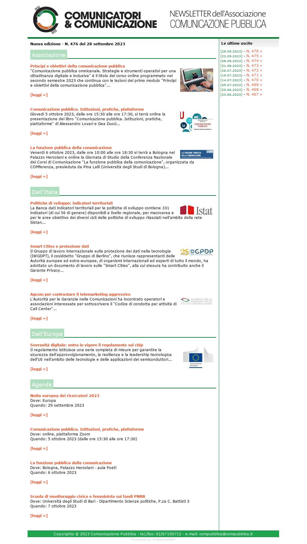 Comunicatori e Comunicazione n° 476 - 28 settembre 2023