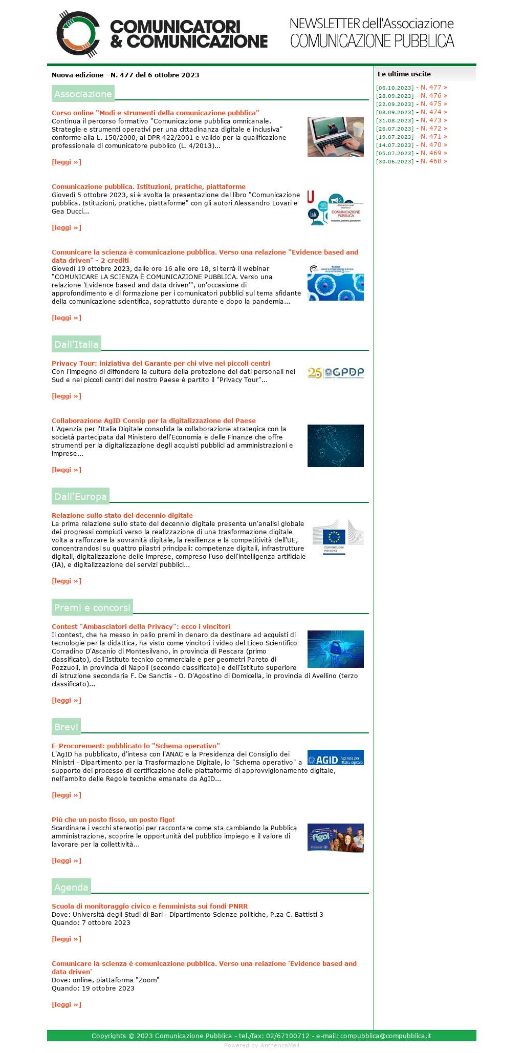 Comunicatori e Comunicazione n° 477 - 06 ottobre 2023