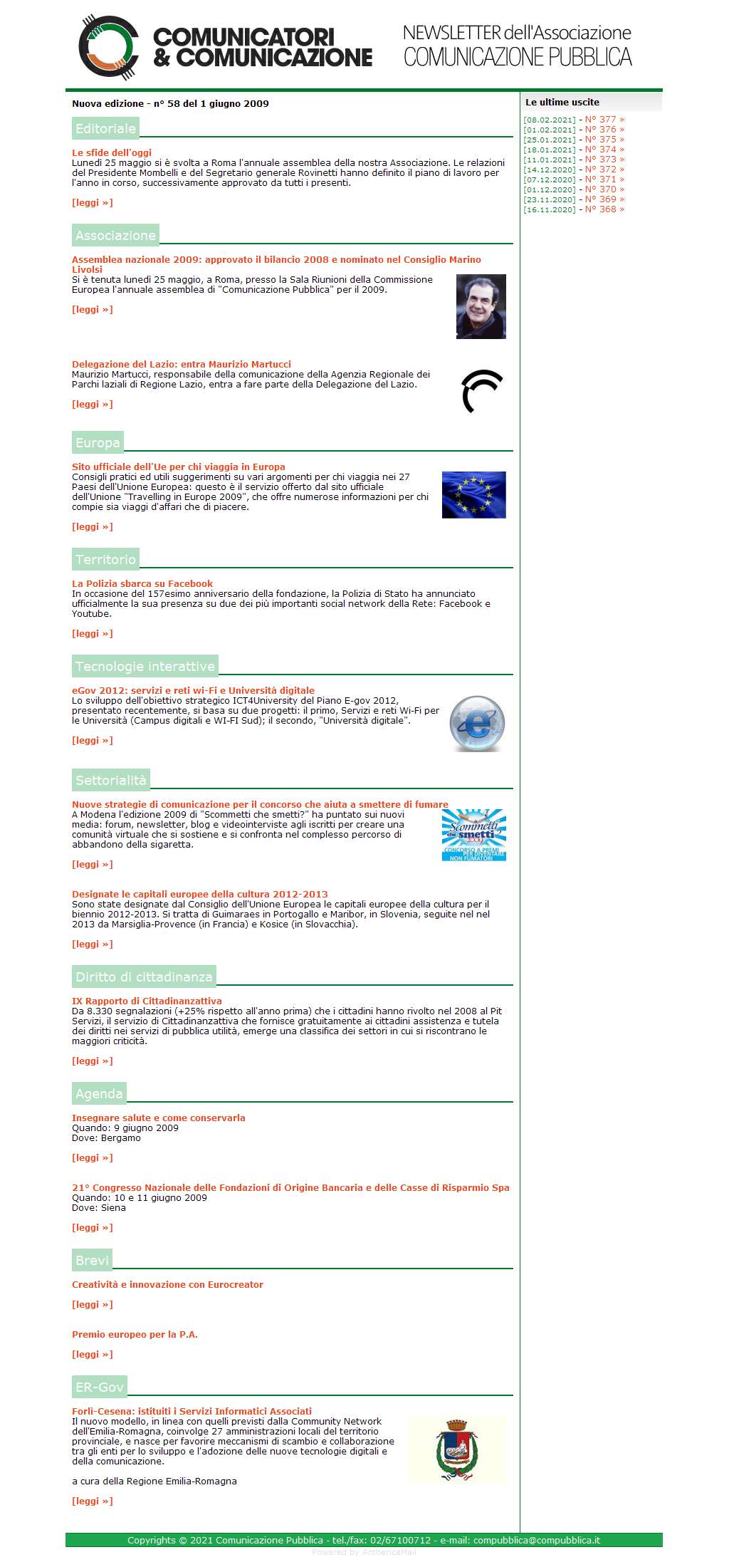 Comunicatori e Comunicazione Newsletter  n� 58 - 1 giugno 2009