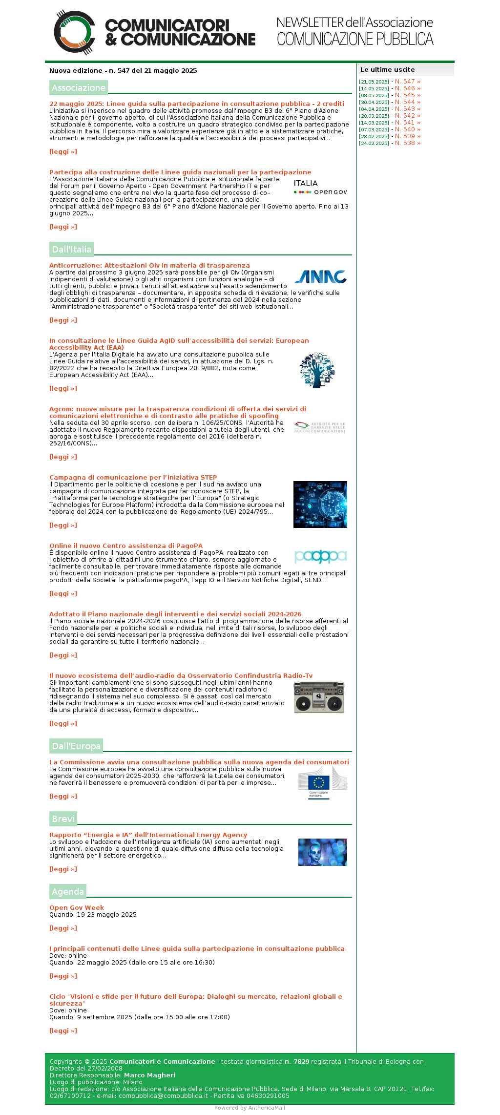 Comunicatori e Comunicazione n° 547 - 21 maggio 2025